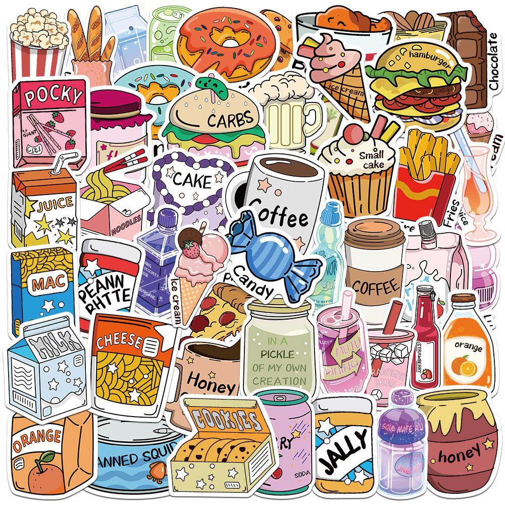 50张开心零食俱乐部卡通贴纸DIY涂鸦行李箱水杯滑板车手账贴防水