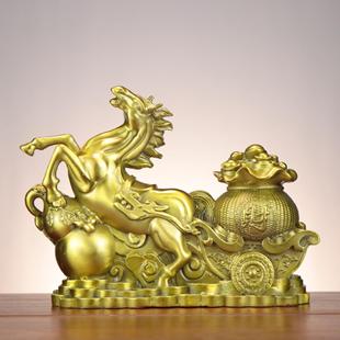 铜马摆件福禄马 家居店铺铜马摆件 钱袋马马拉车