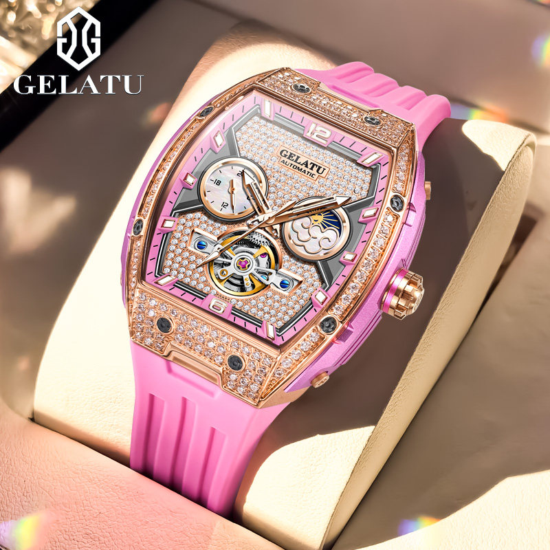 GELATU/格拉图正品牌镶钻镂空女士手表全自动机械表名式女款腕表
