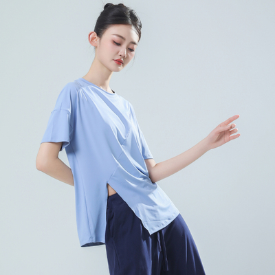 朵棠2025新款春夏瑜伽服开叉宽松古典舞蹈服短袖现代舞服t恤上衣