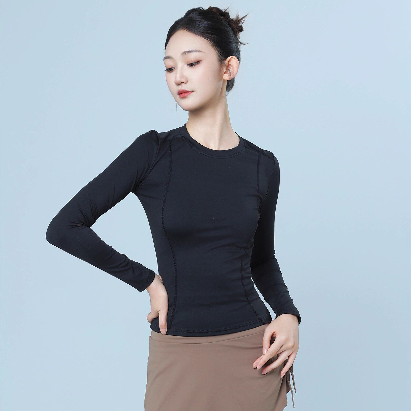 朵棠古典舞服秋季长袖女瑜伽紧身显瘦运动短袖T恤衫现代舞练功服