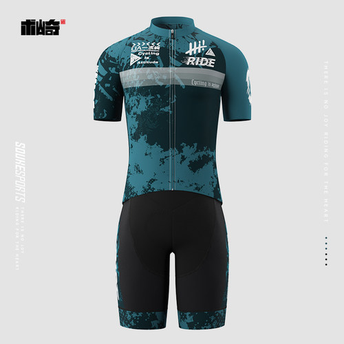 术崎新款藏青色队服男女同款夏季骑行服公路车短袖五分背带裤套装