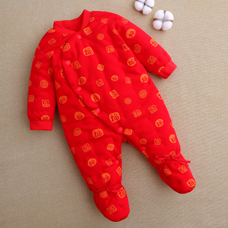 纯棉花包脚连体衣宝宝新生婴儿