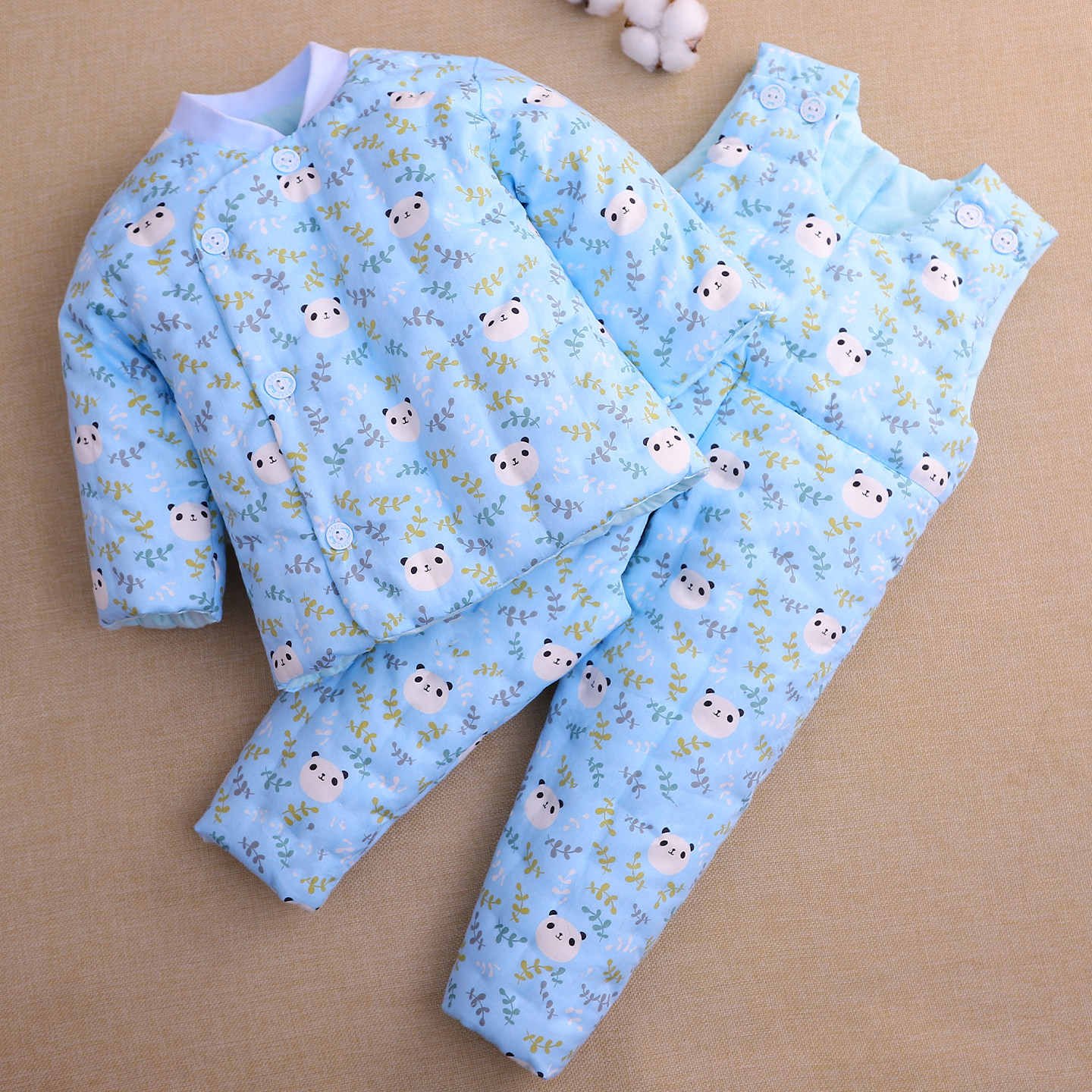 宝宝手工棉花棉衣 婴儿童棉袄背带棉裤套装 幼儿加厚内胆秋冬季