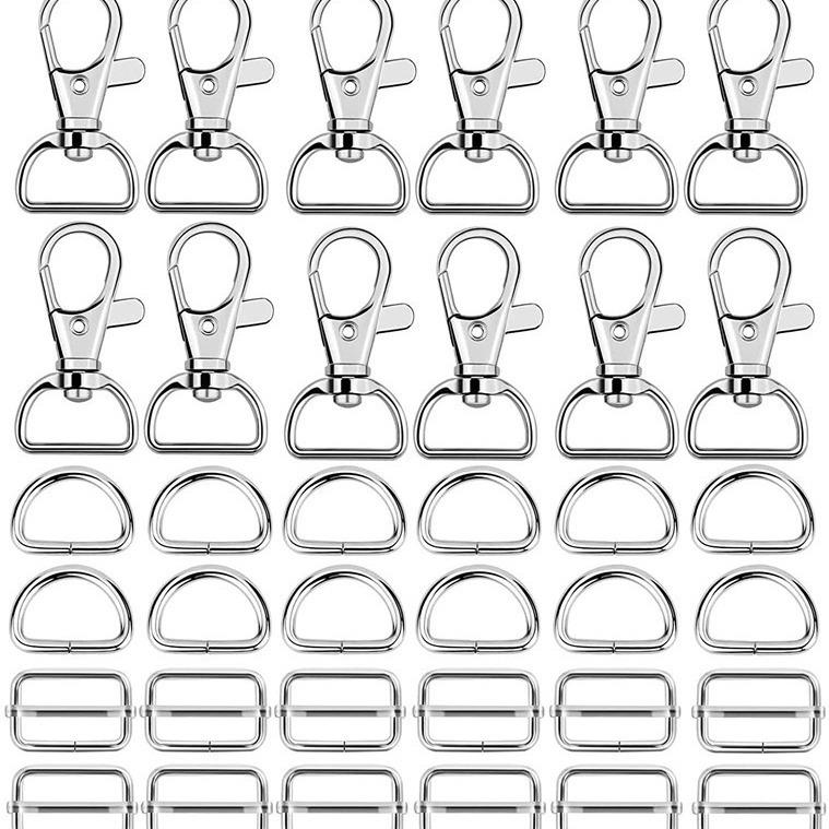 60pcs金属钥匙扣 D环 日字扣套装 1寸白呖色箱包织带调节扣供跨境