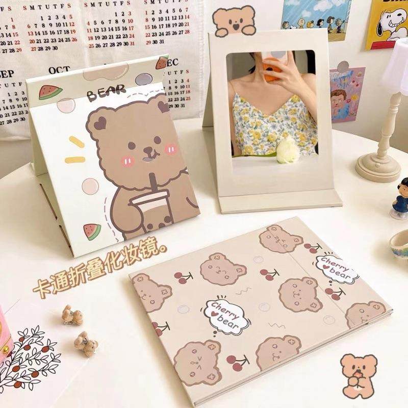 可爱镜子化妆镜大号折叠式化妆镜子女简约学生宿舍用桌面随身