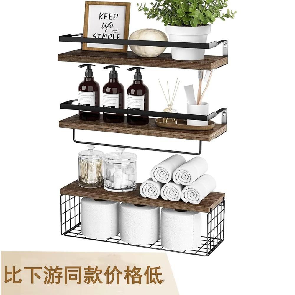 亚马逊新款浴室客厅壁挂式置物架墙壁多功能收纳架悬浮木板储物架
