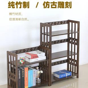 楠竹可移动书架带万向滑轮置物架胡桃木色仿古学生书柜落地收纳架