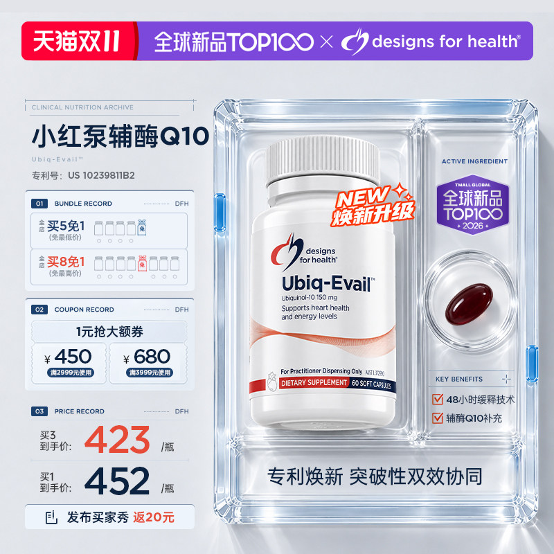 【专利焕新】DFH健康设计小红泵辅酶Q10泛醇还原型心脏熬夜澳版