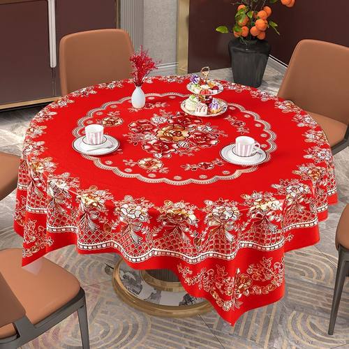 中国红PVC加厚防水圆桌布