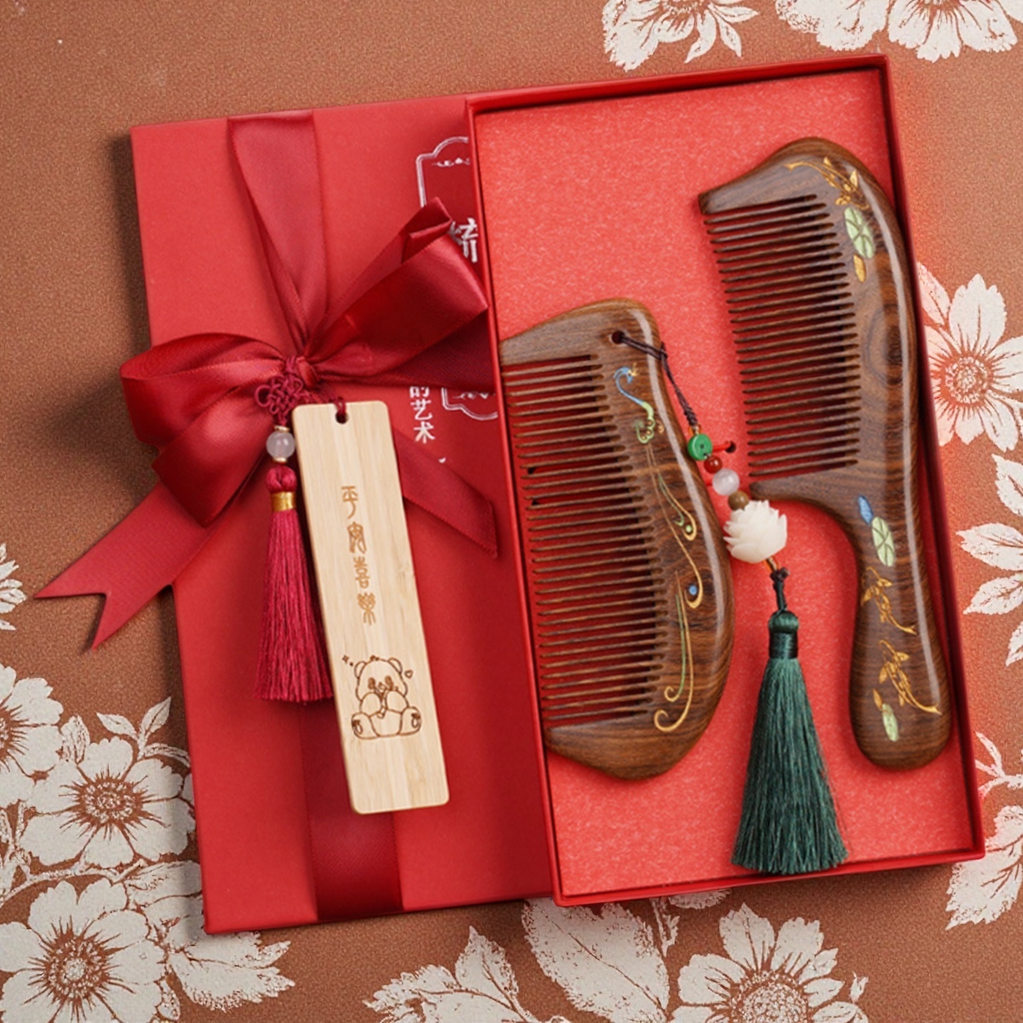 进口5A级天然正品黑金檀木梳子防静电木梳女家用防掉发按摩梳礼盒