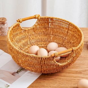 大号水果篮客厅家用仿藤编收纳筐沥水果盘塑料新年零食篮子馒头筐