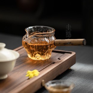圭隐堂手工锤纹耐热玻璃侧把公道杯加厚家用公杯匀茶杯分茶器茶海