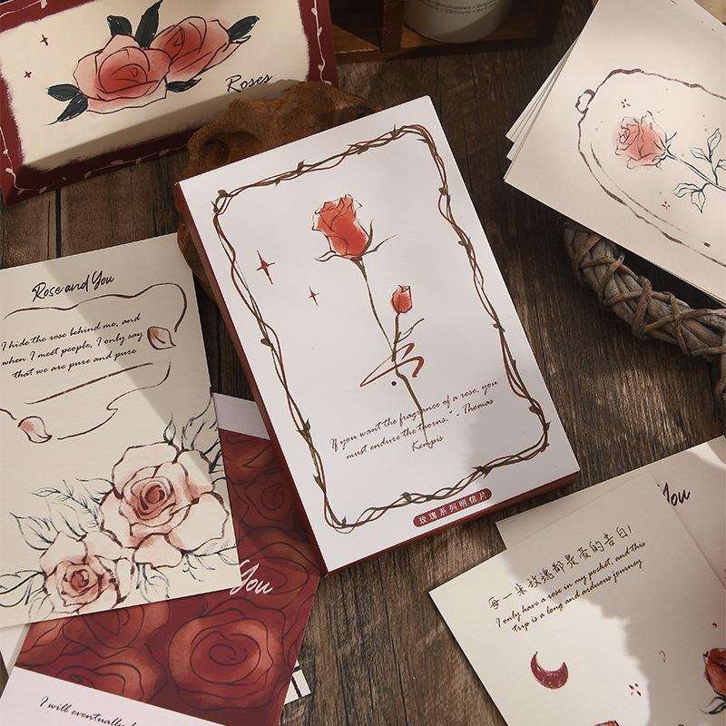玫瑰诗人明信片手绘高级感生日留言祝福卡浪漫教师节贺卡礼物装饰