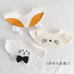 ins春秋新款宝宝刺绣围嘴加厚防水婴儿纱布口水巾甜美花朵造型款