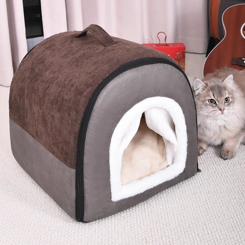 宠物猫咪保暖猫窝家用冬季猫屋狗狗窝睡觉手提拉链款四季通用