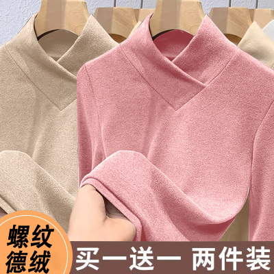 清仓外贸妈妈中老年德绒半高领打底衫女修身保暖内搭长袖t恤上衣