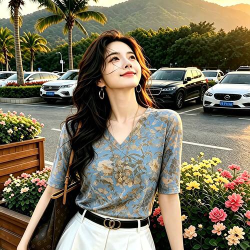 【z31】双层网纱妈装中袖V