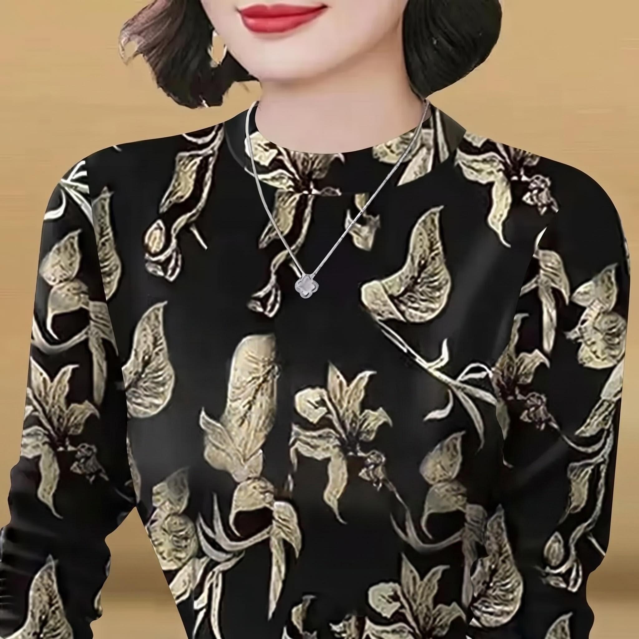 清仓捡漏外贸~高档妈妈装中老年半高领时尚减龄长袖遮肚T恤女上衣