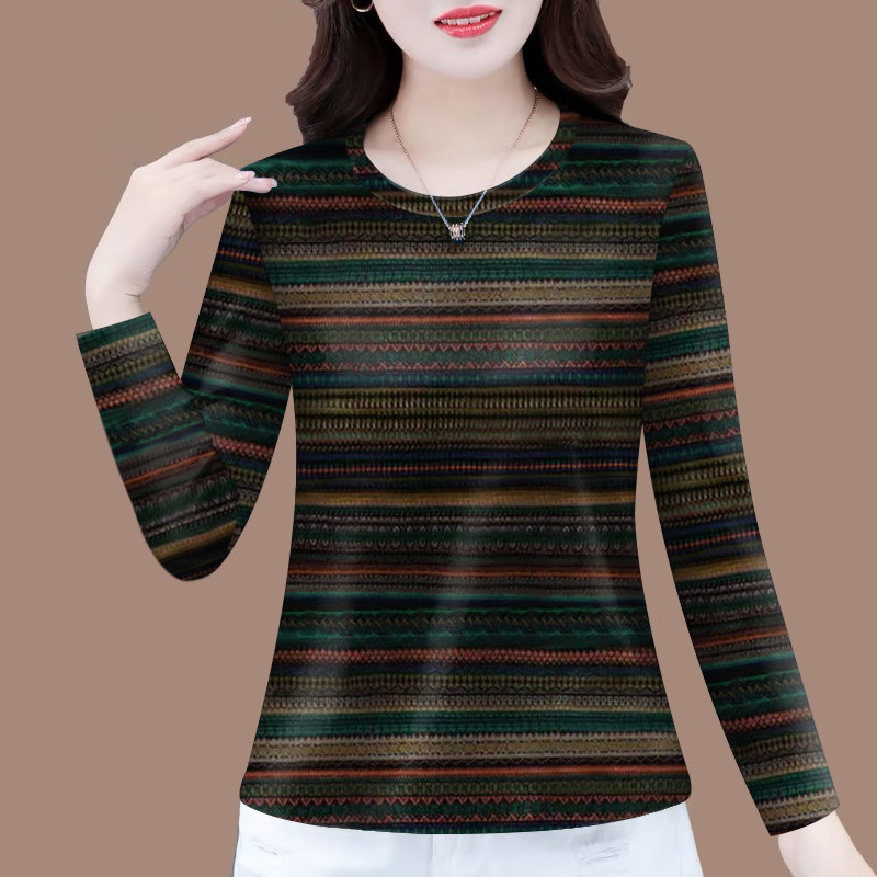 清仓外贸捡漏妈妈装中老年时尚打底衫条纹减龄长袖遮肚T恤女上衣,女装/女士精品,T恤,淘宝优惠券,粉丝福利购,淘宝优惠卷