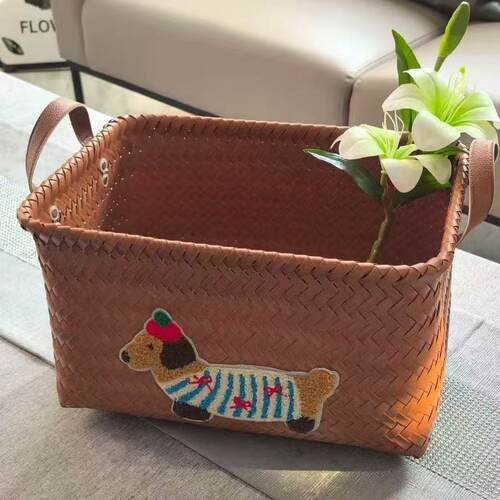 零食玩具衣物杂物收纳盒可水洗藤编脏衣篮腊肠狗ins风收纳筐大号