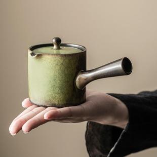 功夫茶具家用会客防烫单壶 窑变复古侧把壶陶瓷泡茶壶茶水分离中式