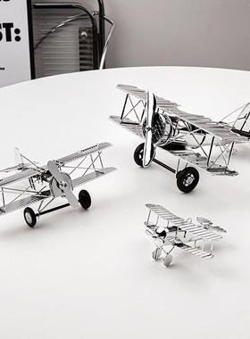 创意轻奢电镀银色飞机模型摆件摆设家居装饰品摆设创意金属工艺品