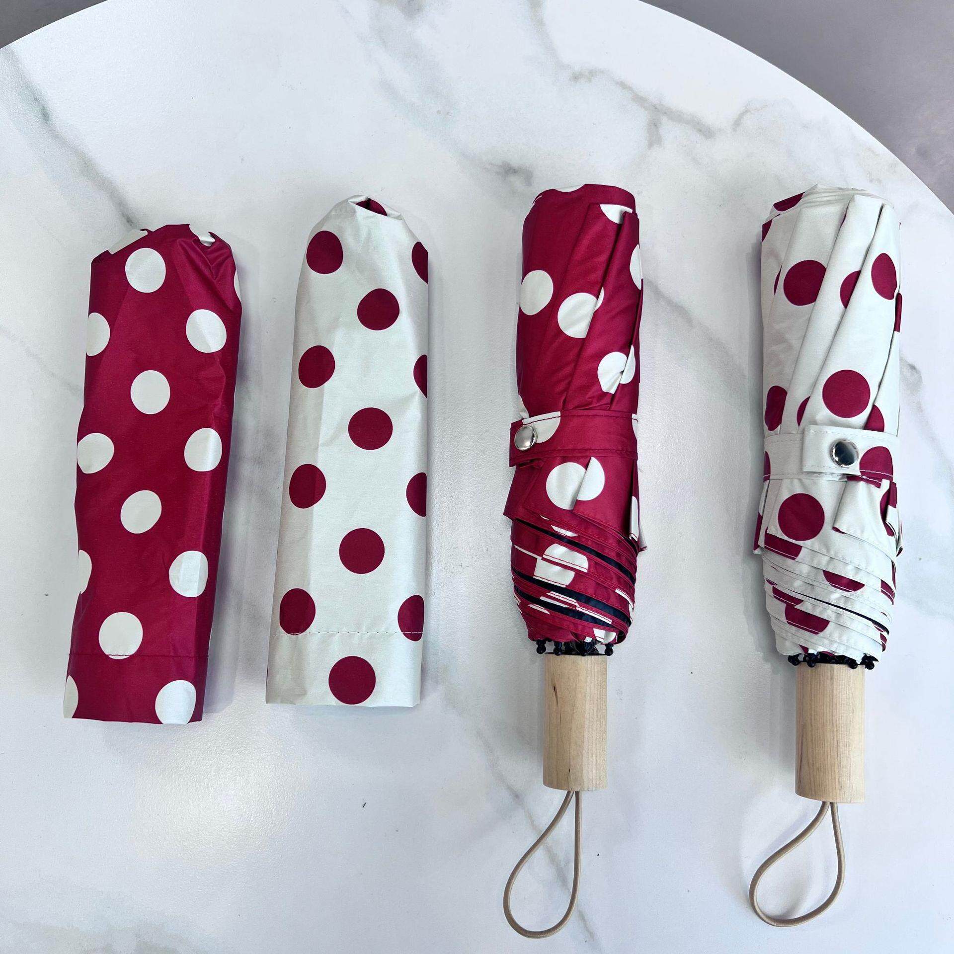 港风复古大波点文艺女黑胶雨伞遮阳防晒防紫外线三折叠晴雨两用伞