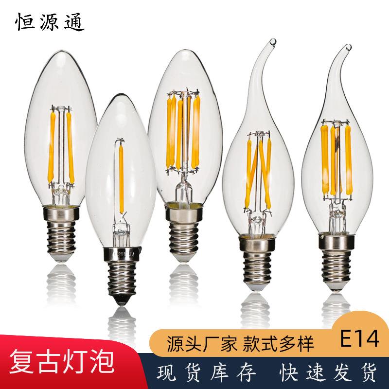 100个一箱 C35 E14 尖泡拉尾 LED灯丝灯泡 螺口爱迪生led灯泡G45