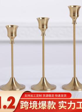新款美式复古黄铜色蜡烛台浪漫圣诞烛光晚餐摆件礼品咖啡店装饰品