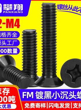 FM黑色小沉头螺丝十字槽发黑小平头螺钉螺丝钉M2/M2.5/M3/M4