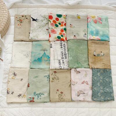 新中式印花布料苎麻面料植物染旗袍连衣裙衬衫服装面料汉服布料