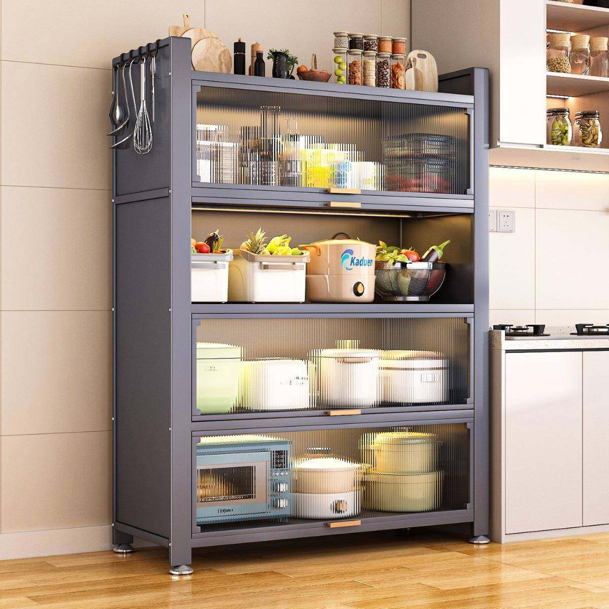 厨房家用带门多功能橱柜置物架落地多层收纳柜子微波炉防尘储物柜,家庭/个人清洁工具,浴室角架/置物架,淘宝优惠券,粉丝福利购,淘宝优惠卷