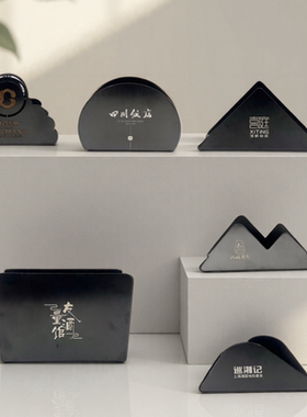 黑色立式不锈钢纸巾架餐厅咖啡厅酒店餐桌纸巾收纳盒架LOGO定制
