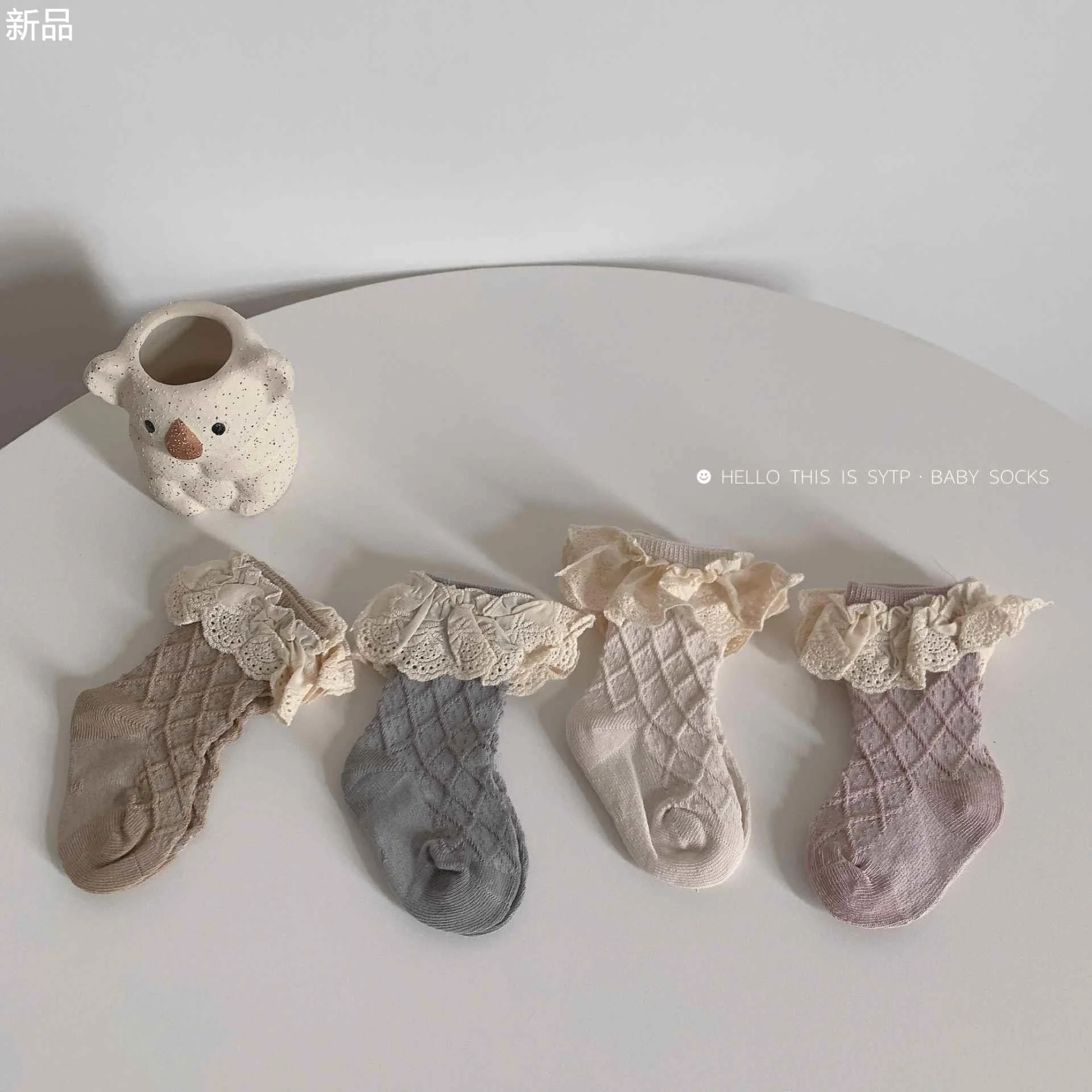 女童袜子日系花边公主袜春秋薄款夏季复古森系菱格中筒袜纯棉新品