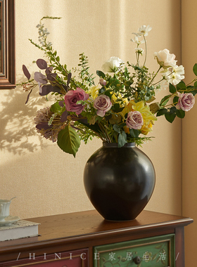 Hinice 手作大肚黑罐陶瓷酒店民宿玄关装饰花瓶水培器皿