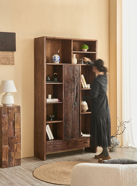 Hinice 老木侘寂风实木书架日式复古书柜民宿收纳柜储物柜子