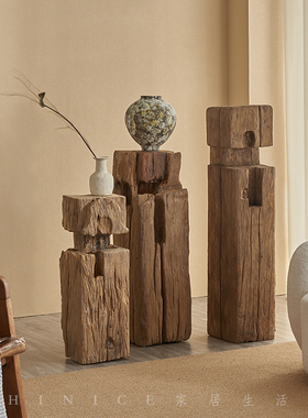 Hinice 侘寂风老房子原木木墩子日式民宿客厅落地摆件风化实木头
