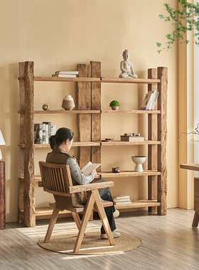 Hinice侘寂风办公室博古架实木书柜多宝阁客厅家用民宿茶叶展示柜