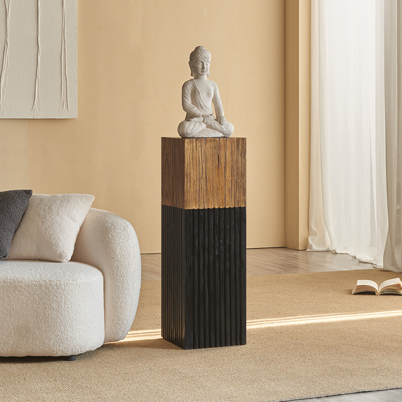 hinice侘寂风木墩子底座客厅置物架落地转角花几实木摆件原木柱子