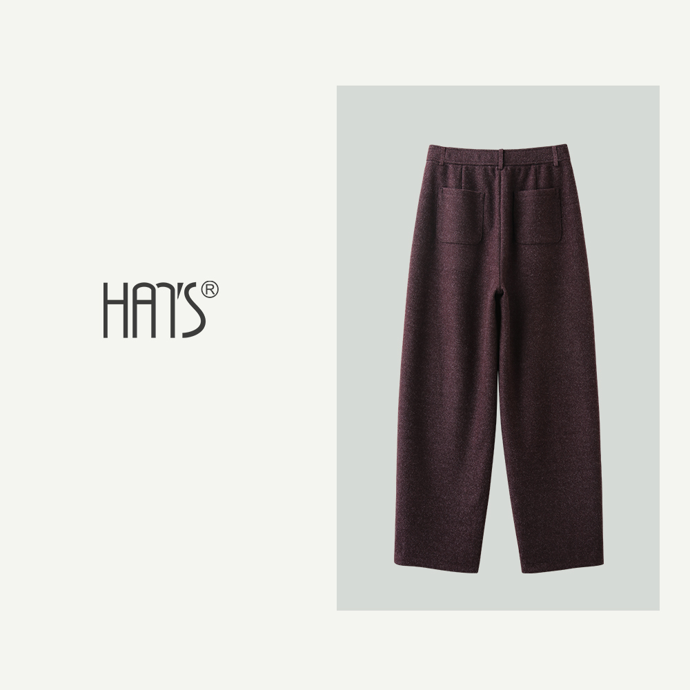 韩氏伊人阔腿裤女秋冬2025新款高腰加厚毛呢裤子休闲窄版弯刀裤子