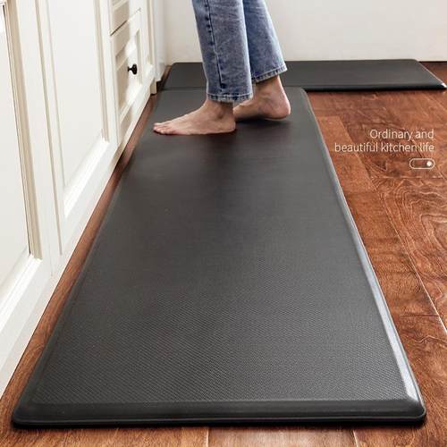 跨境简约加厚PU皮革地垫缓震防油污厨房脚垫发泡长条暗纹抗疲劳垫