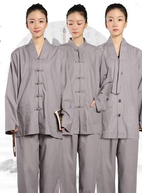 海青居士服女款朝山法会传统盘扣居士禅修服套装僧衣僧服春秋包邮