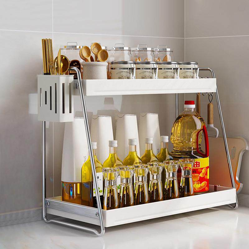 不锈钢厨房调料架双层家用台面调味品置物架多功能盐调味罐收纳架