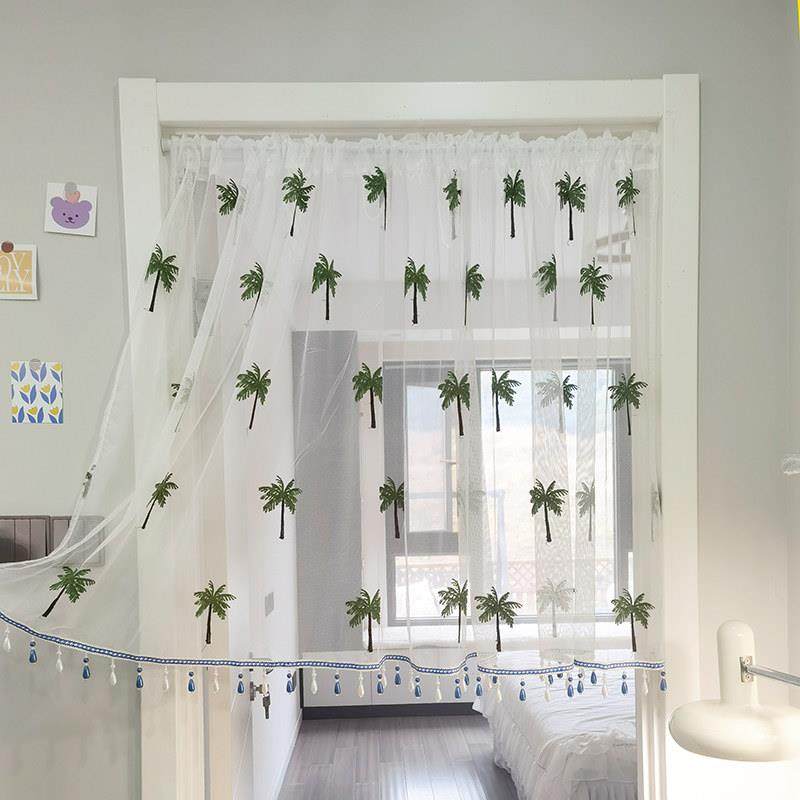 纯色ins门帘短帘隔断帘白色纱帘穿杆帘魔术贴窗帘珠帘遮挡帘半帘,居家布艺,成品窗帘,淘宝优惠券,粉丝福利购,淘宝优惠卷