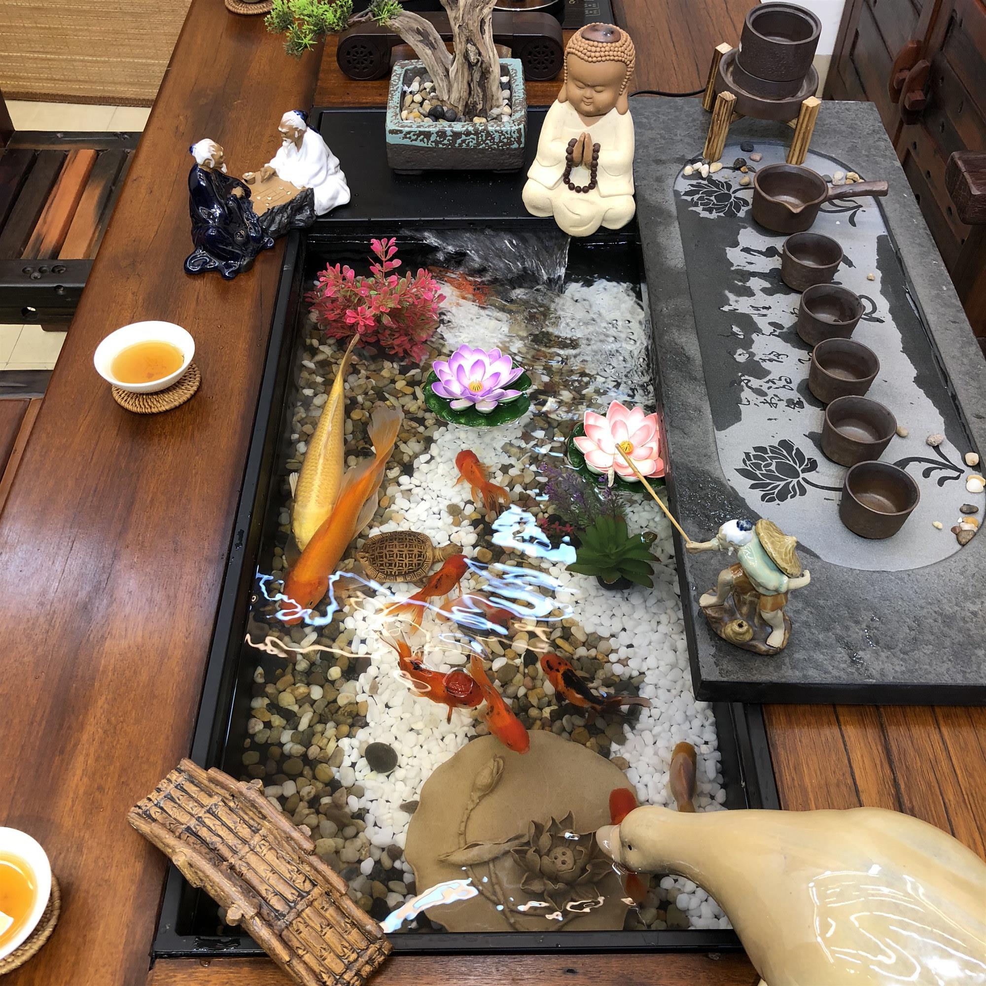 老船木流水茶几茶几新中式茶几实木功夫茶道茶艺茶几椅子组合饮茶
