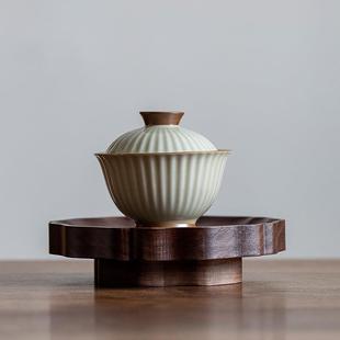 功夫茶具配件干泡台 胡桃实木高脚壶承家用盖碗茶壶托盘茶点盘中式