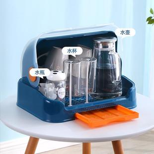 放玻璃杯子茶杯收纳盒防尘餐具沥水置物架带盖箱家用水杯架子托盘