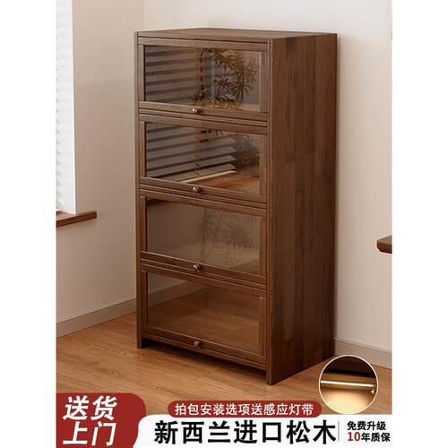 实木博古架茶柜置物架胡桃木色中式茶具收纳一体防尘多宝阁展示柜