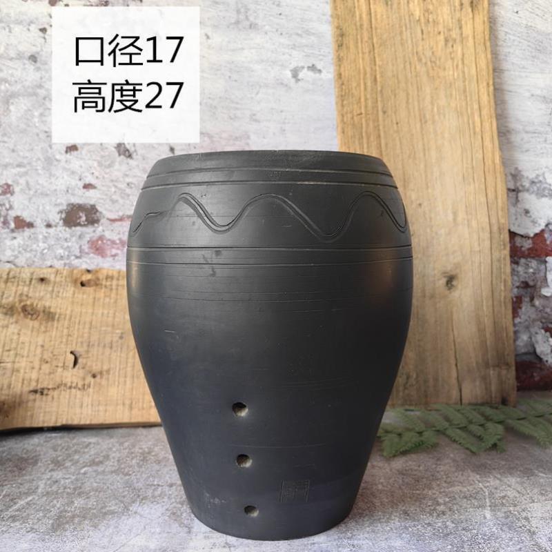 新疆包邮鼓型泥瓦盆手工制作黑陶盆莲瓣兰大雪素兰花专用盆